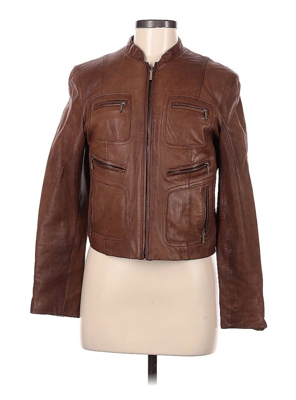 Kenneth Cole Brown Soft Moto Leather Jacket Equestrian Western Medium